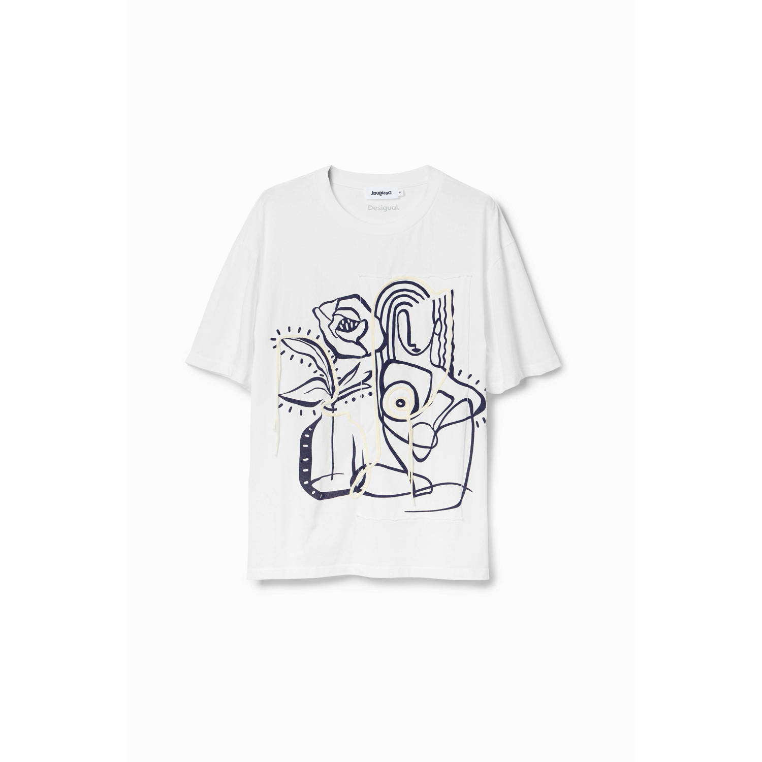 Desigual Katoenen T-shirt met print en borduurwerk White Dames