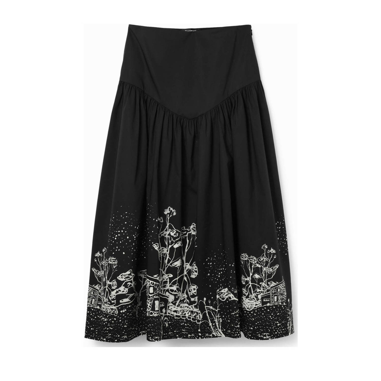 Desigual maxi rok met printopdruk en plooien zwart