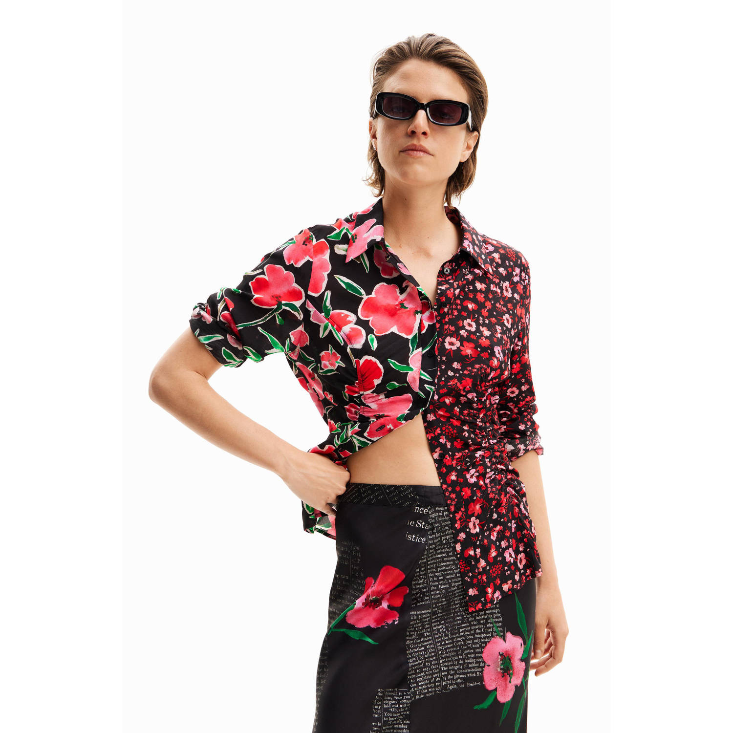 Desigual gebloemde blouse zwart rood