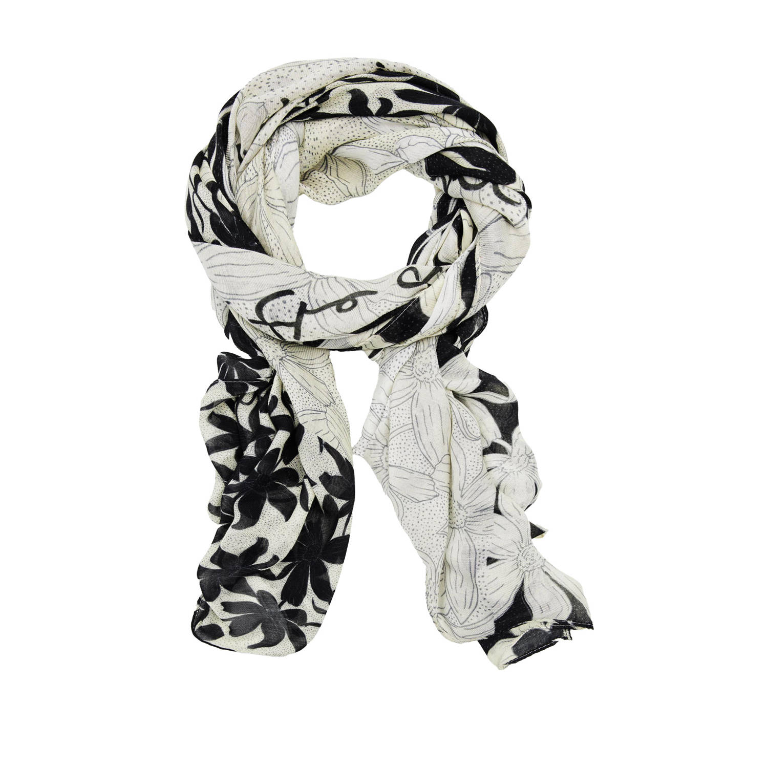 Desigual sjaal met all over print zwart wit