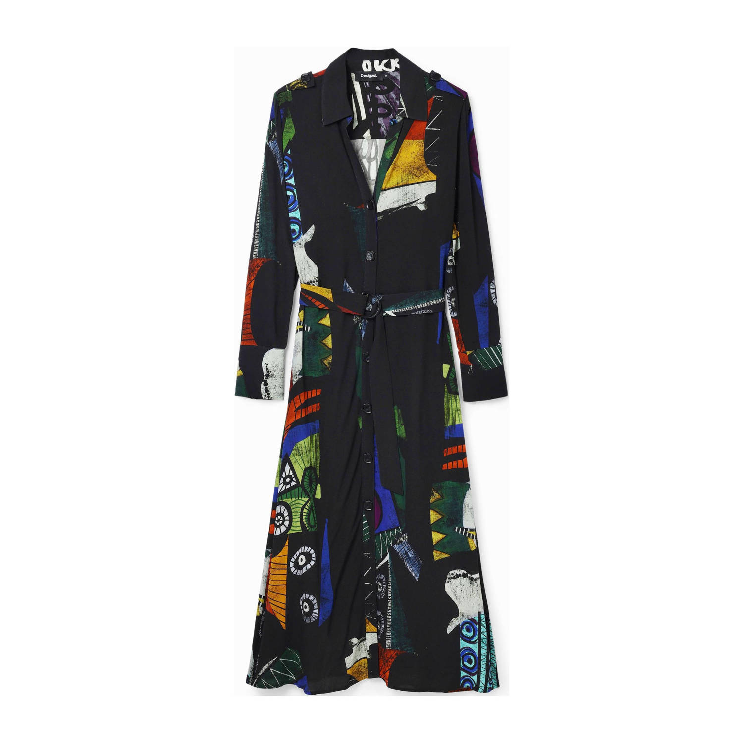 Desigual blousejurk met all over print en ceintuur zwart