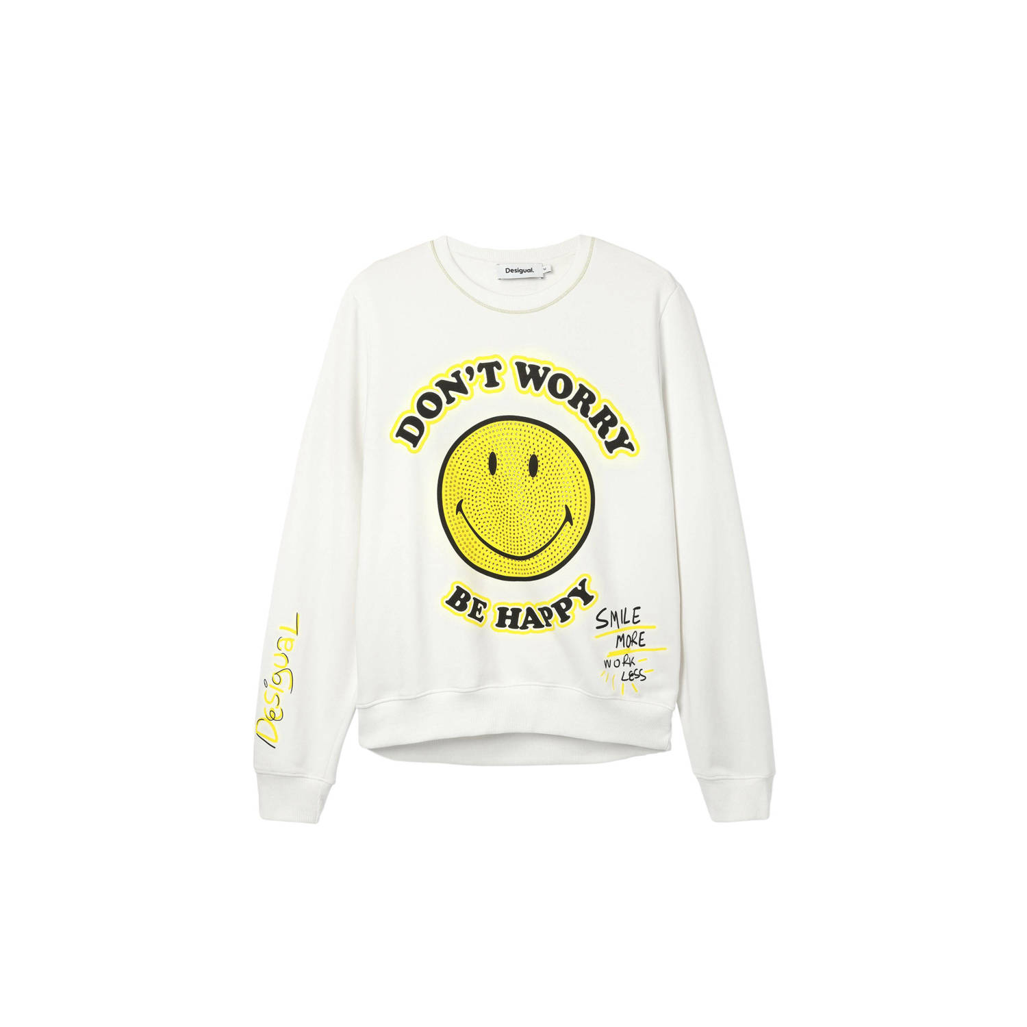 Desigual sweater met logo wit geel zwart
