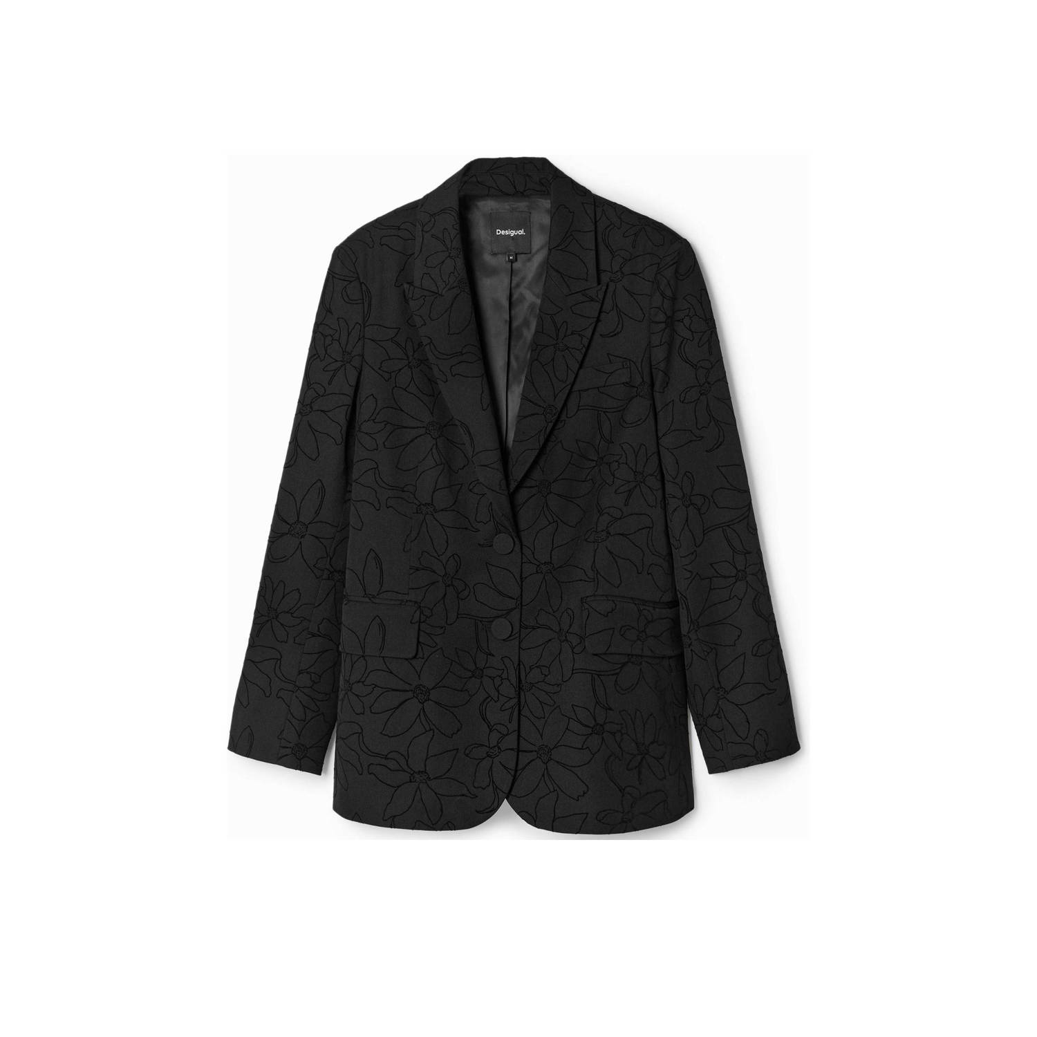 Desigual gebloemde rechtvallende blazer zwart