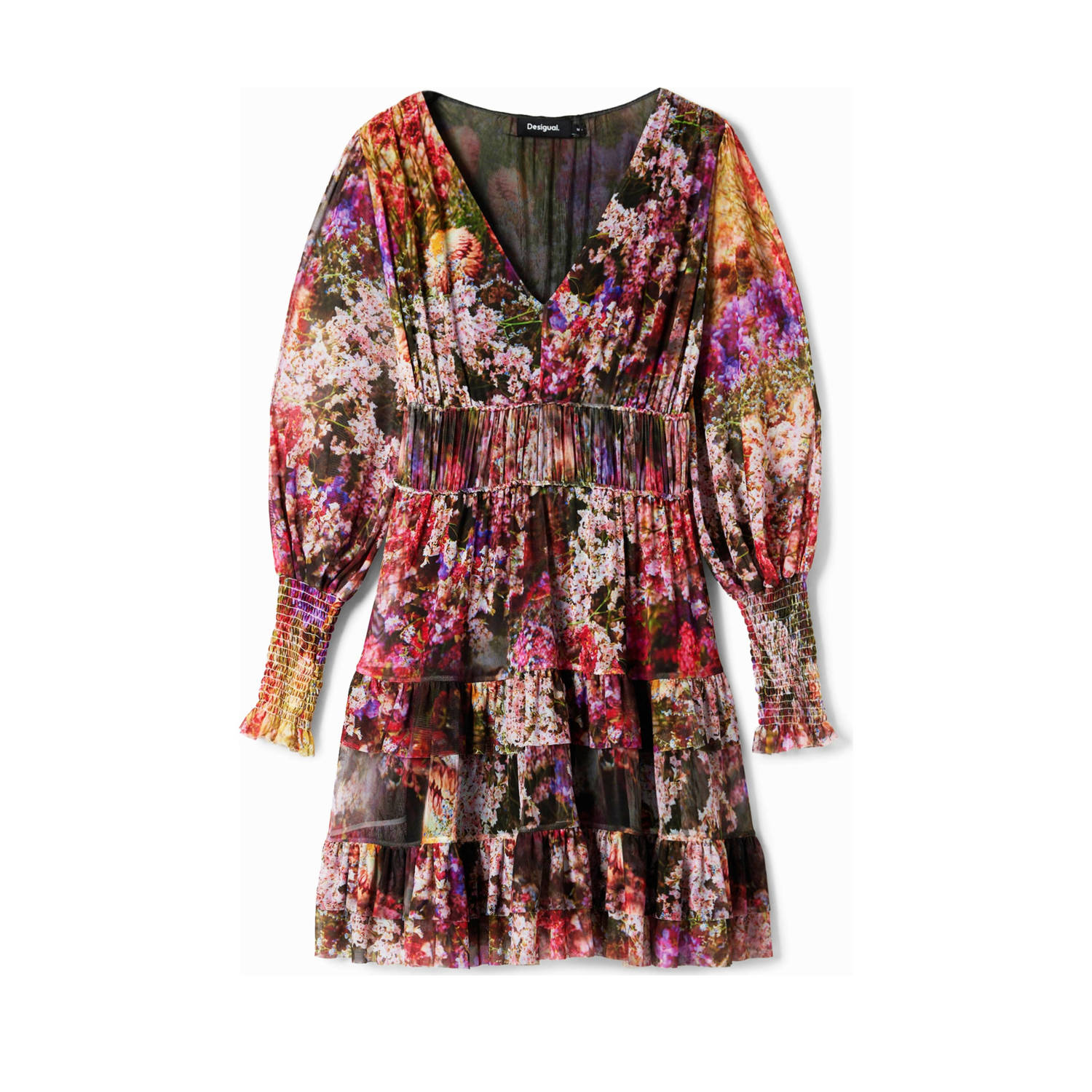 Desigual jurk met all over print fuchsia blauw zwart