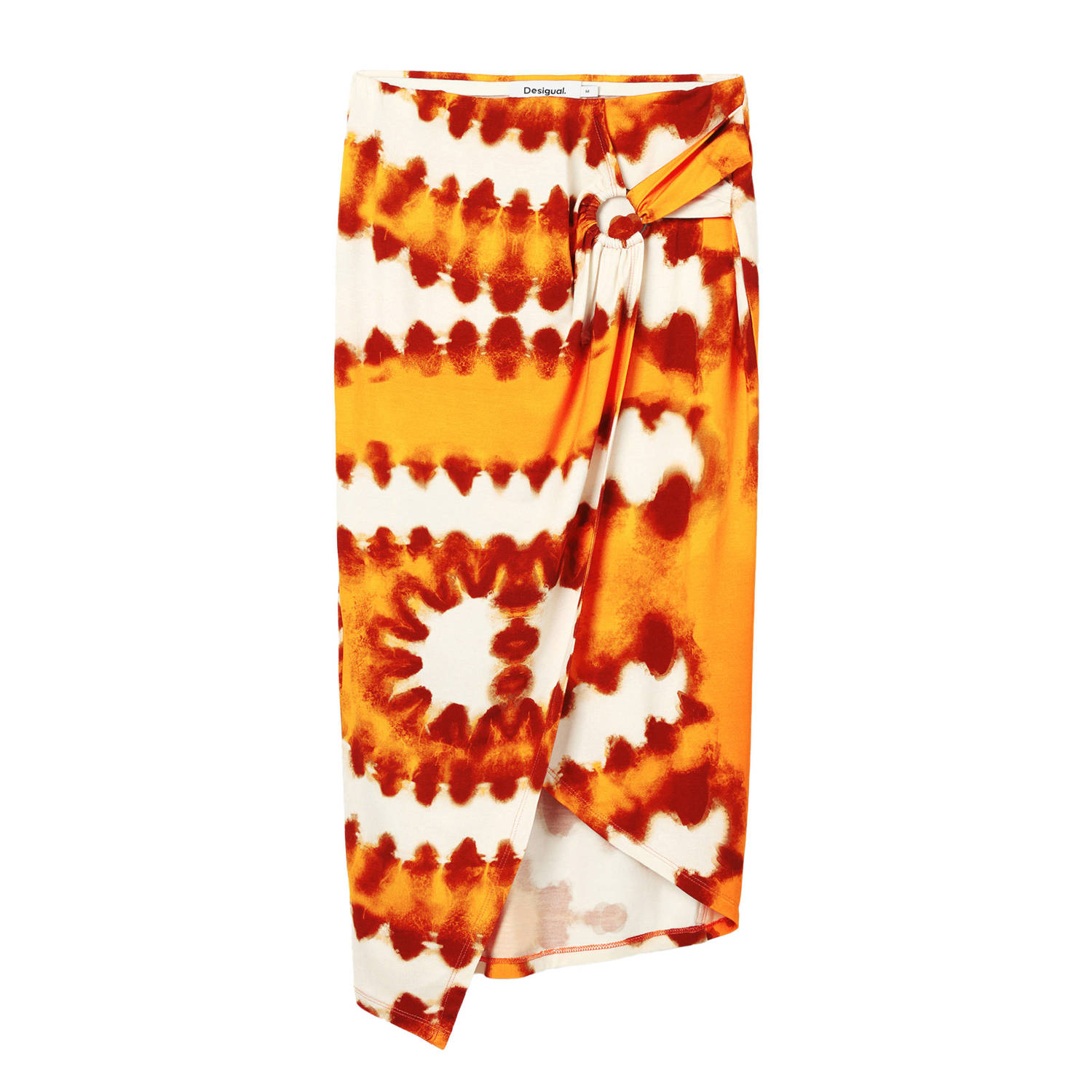 Desigual midi rok met all over print en plooien oranje ecru rood