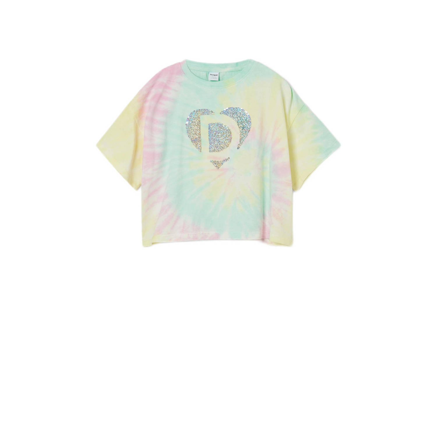 Desigual tie-dye T-shirt groen roze blauw