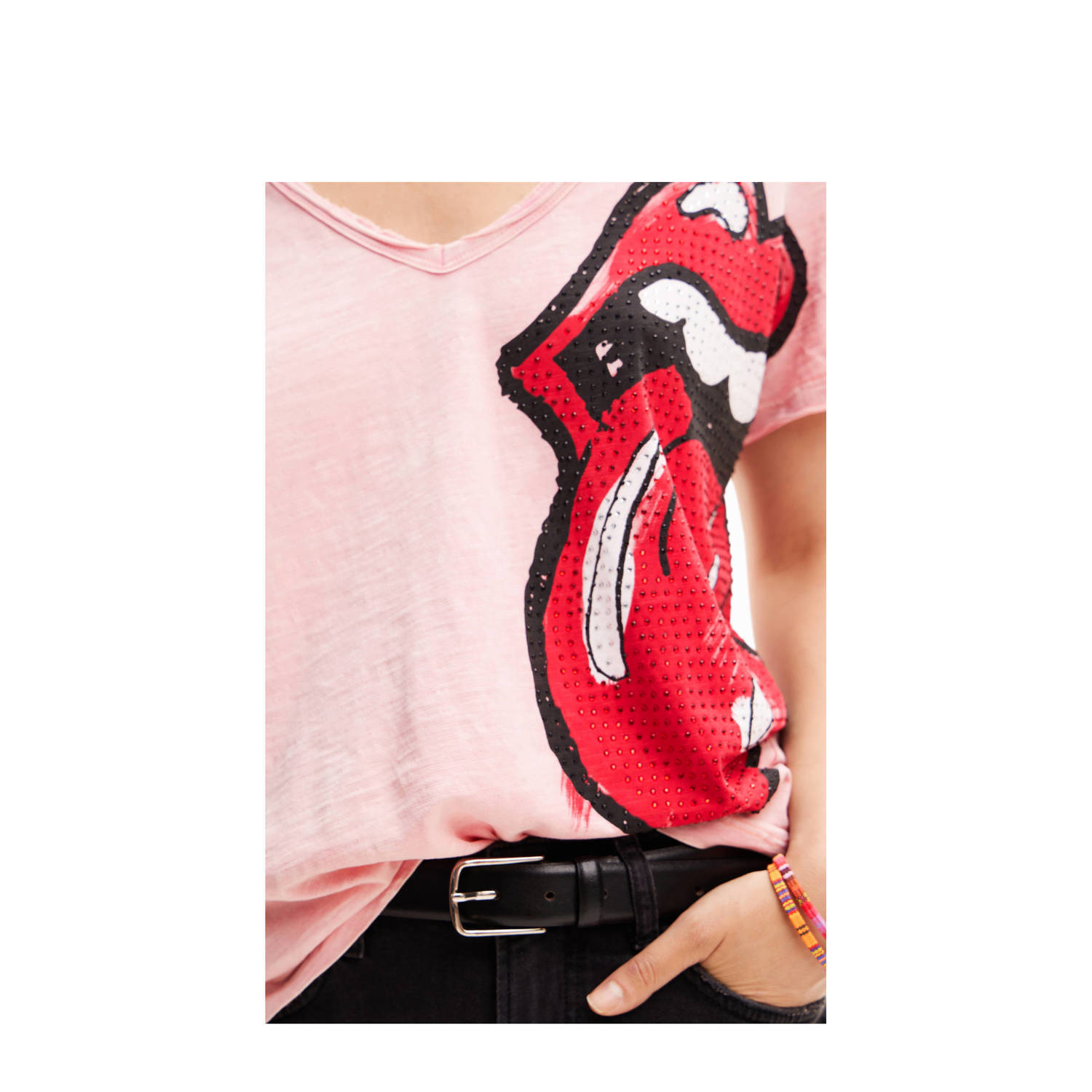 Desigual Roze Rolling Stones T-shirt Pink Dames