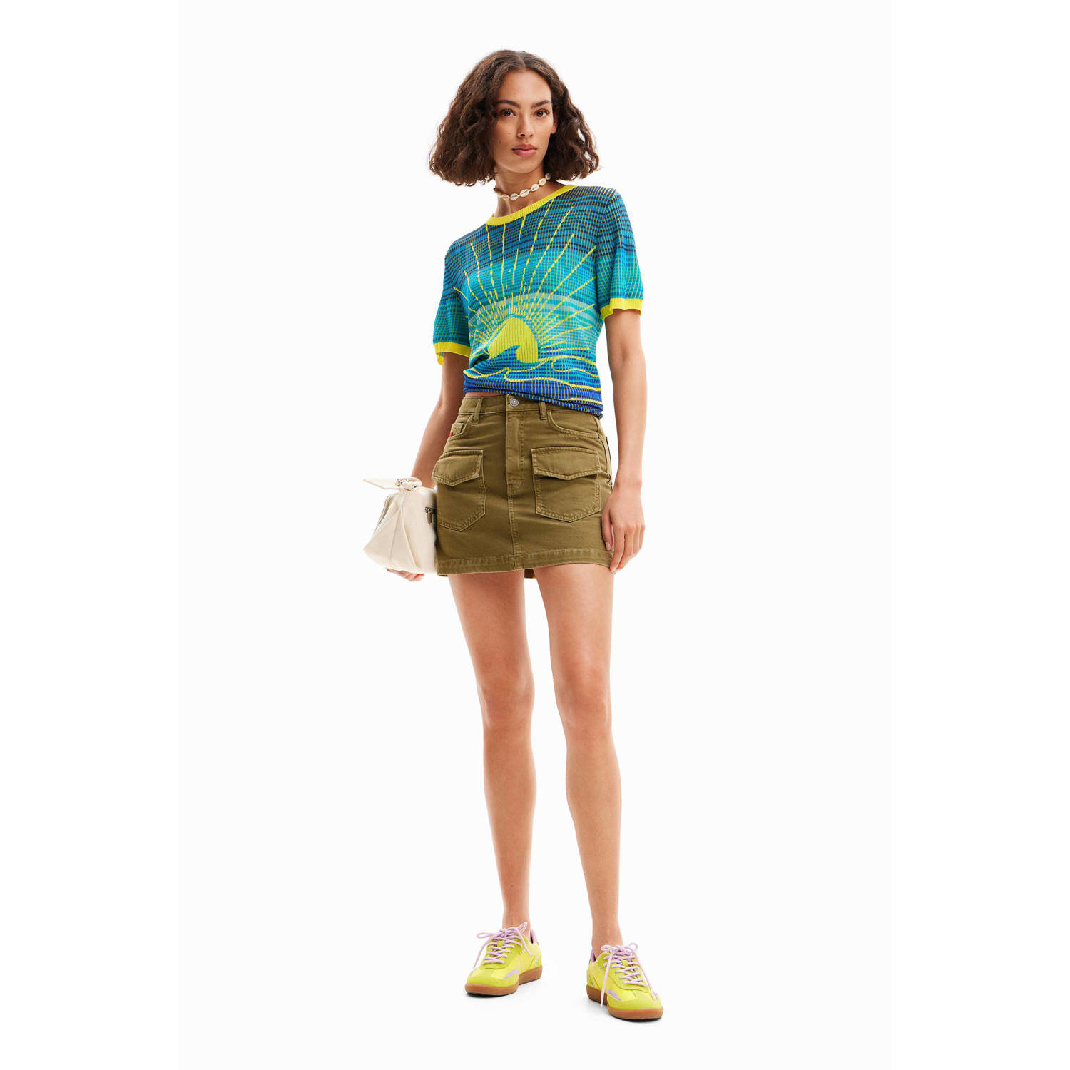 Desigual T-shirt met ingebreid patroon blauw geel