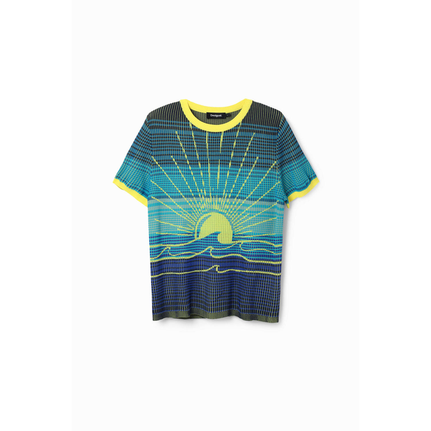 Desigual T-shirt met ingebreid patroon blauw geel
