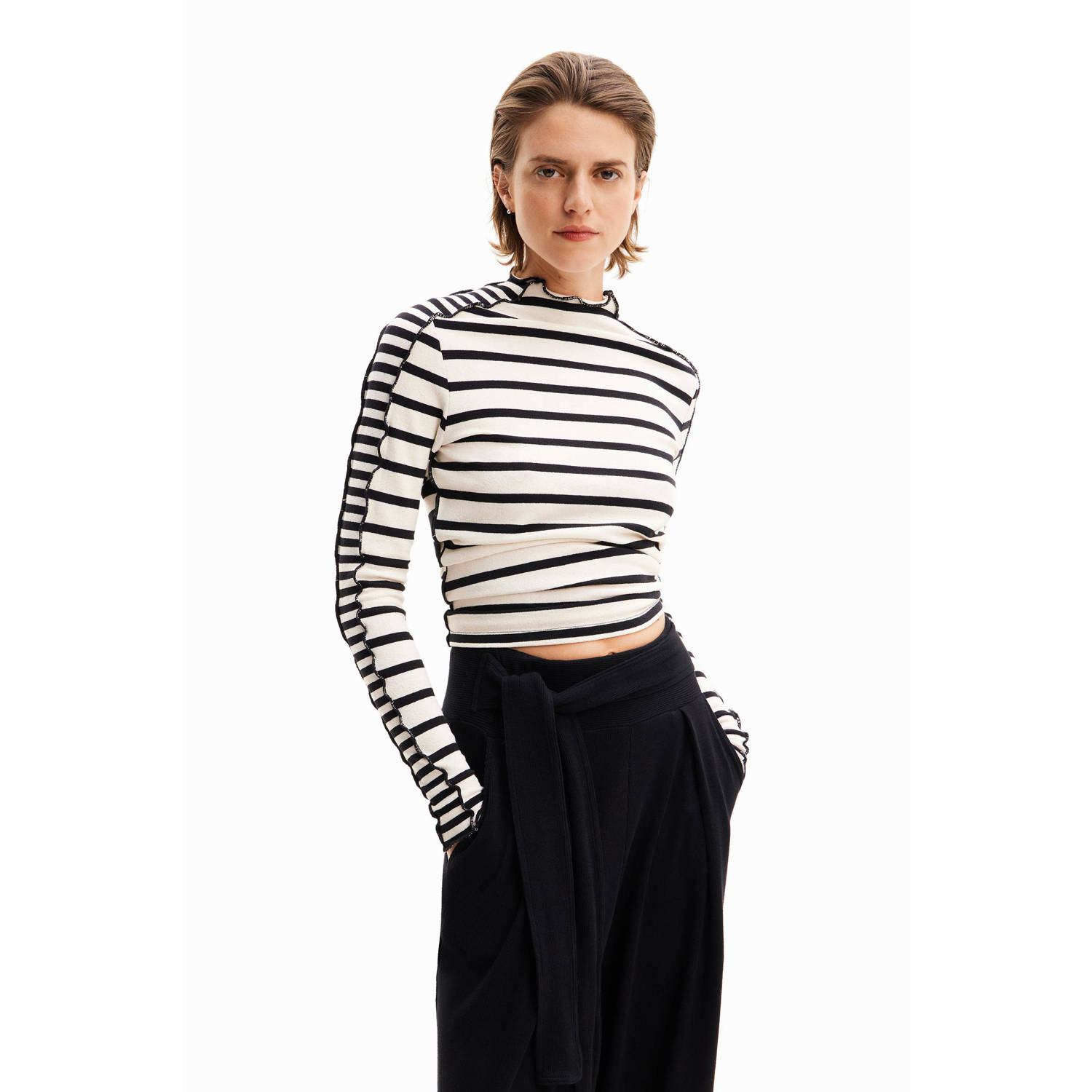 Desigual gestreepte top wit zwart