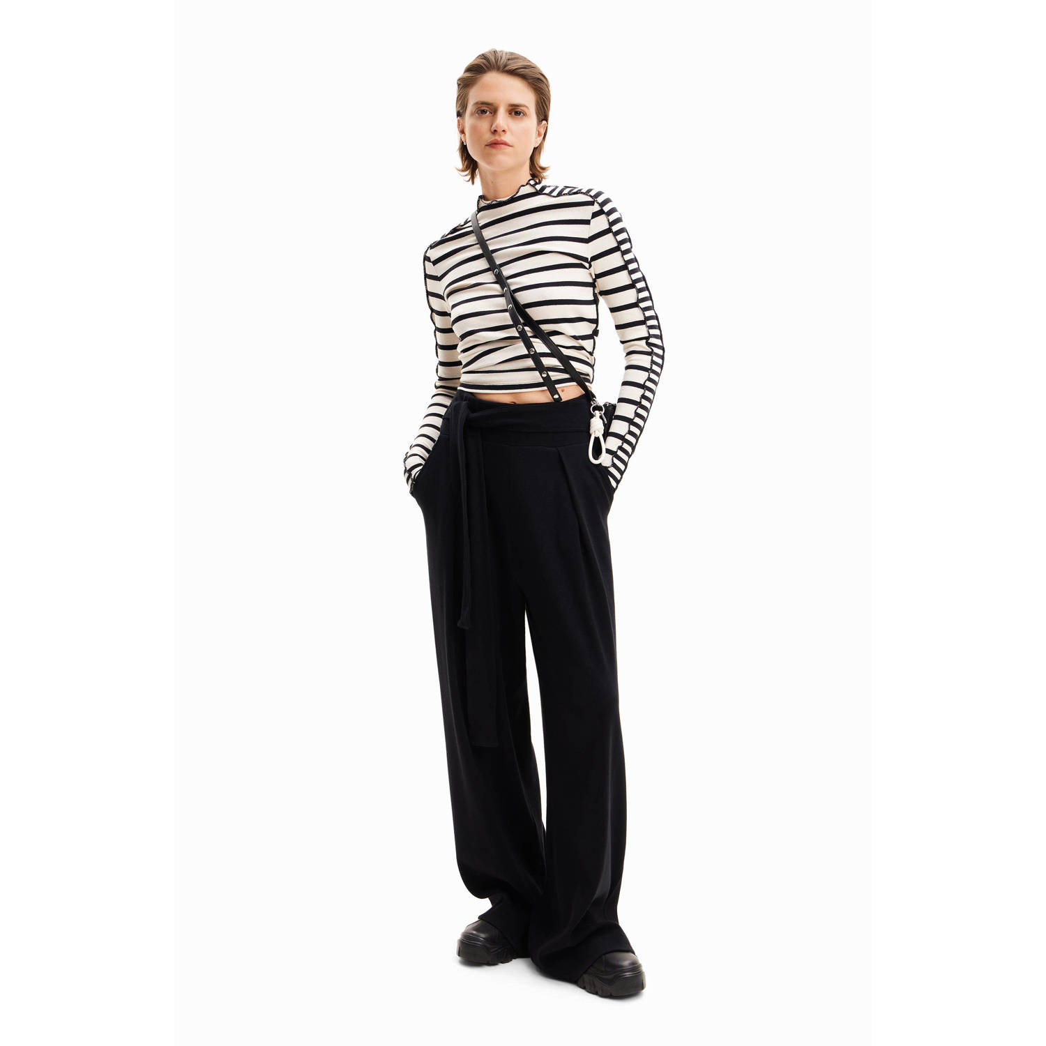 Desigual gestreepte top wit zwart