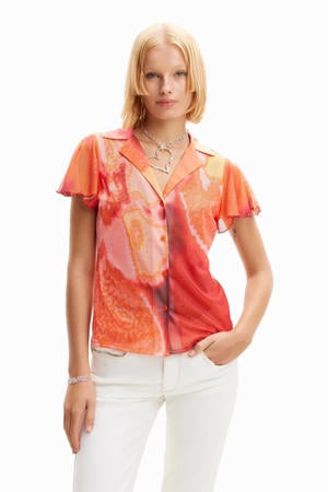 blouse met all over print koraalrood