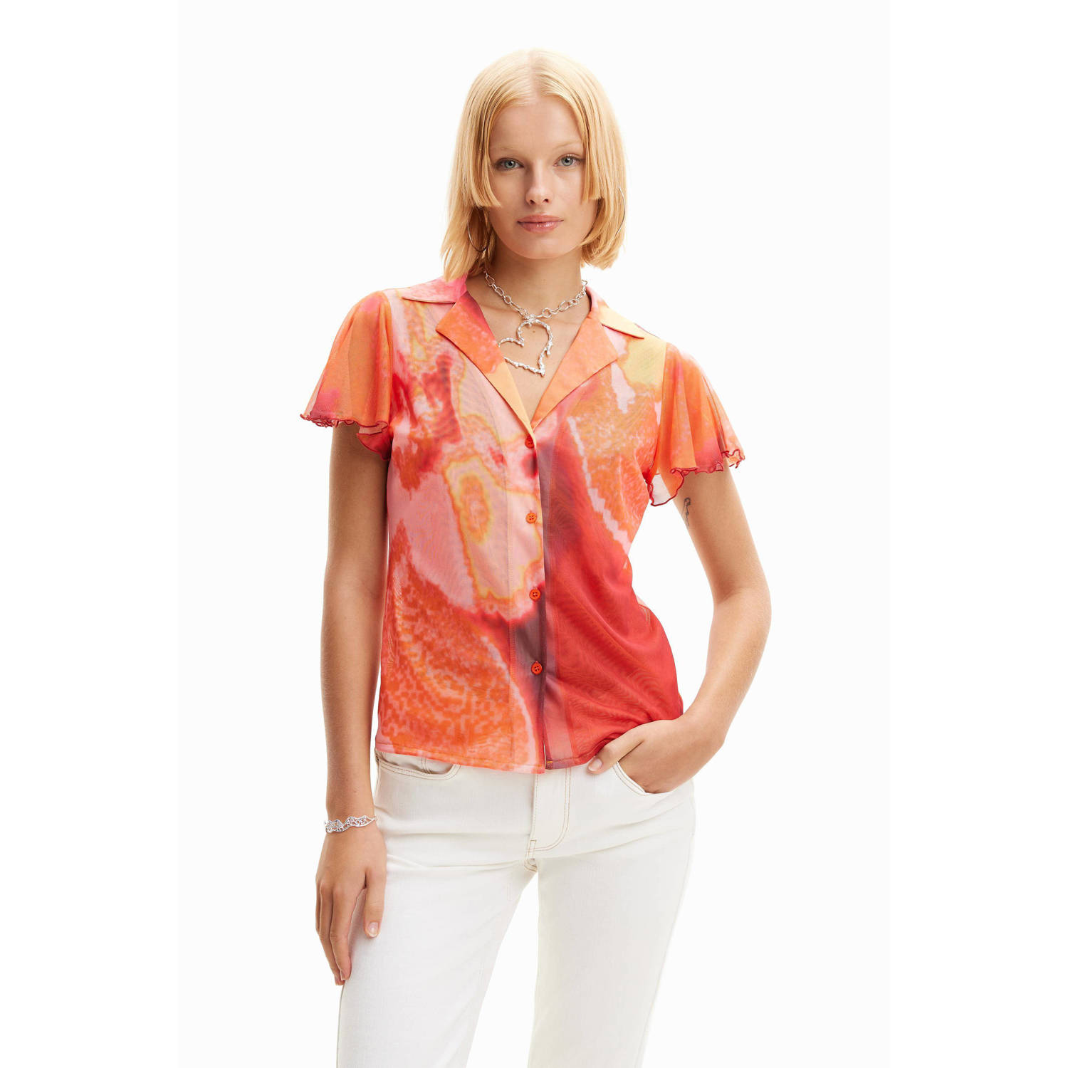Desigual blouse met all over print koraalrood