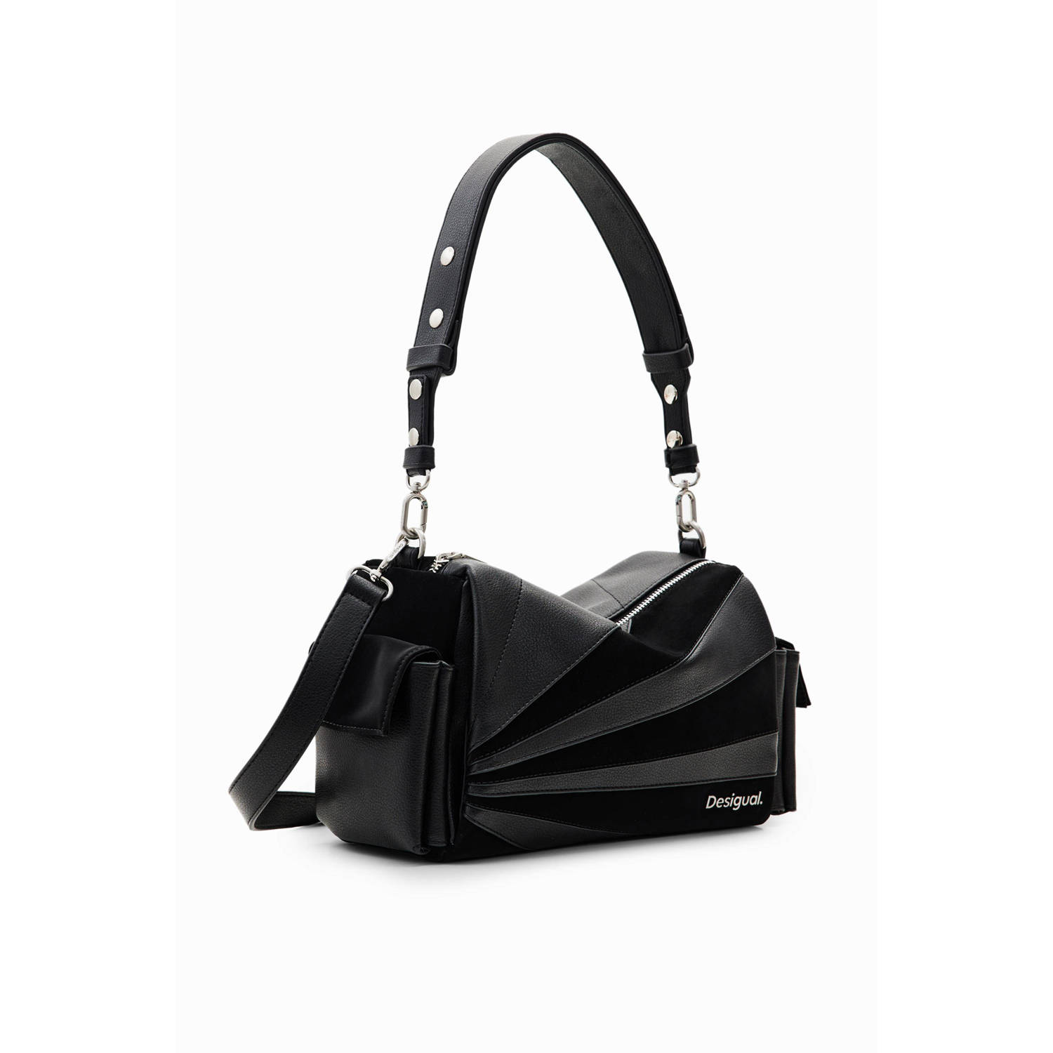 Desigual Zwarte handtas met meerdere zakken en logo Black Dames
