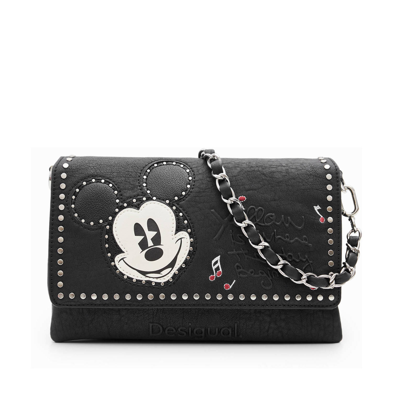 Desigual Zwarte Schoudertas met Mickey Mouse Patch Black Dames