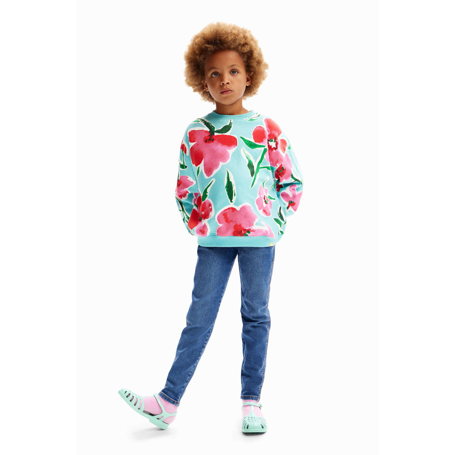 Desigual gebloemde sweater blauw rood wit