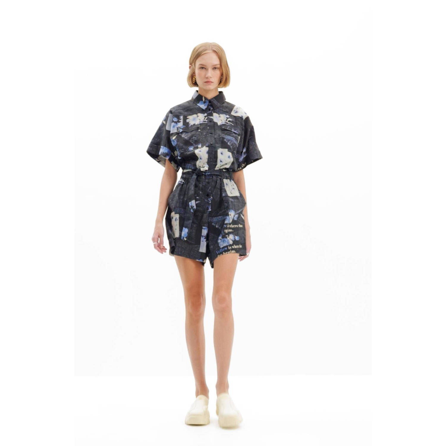 Desigual playsuit met all over print donkerblauw lichtblauw