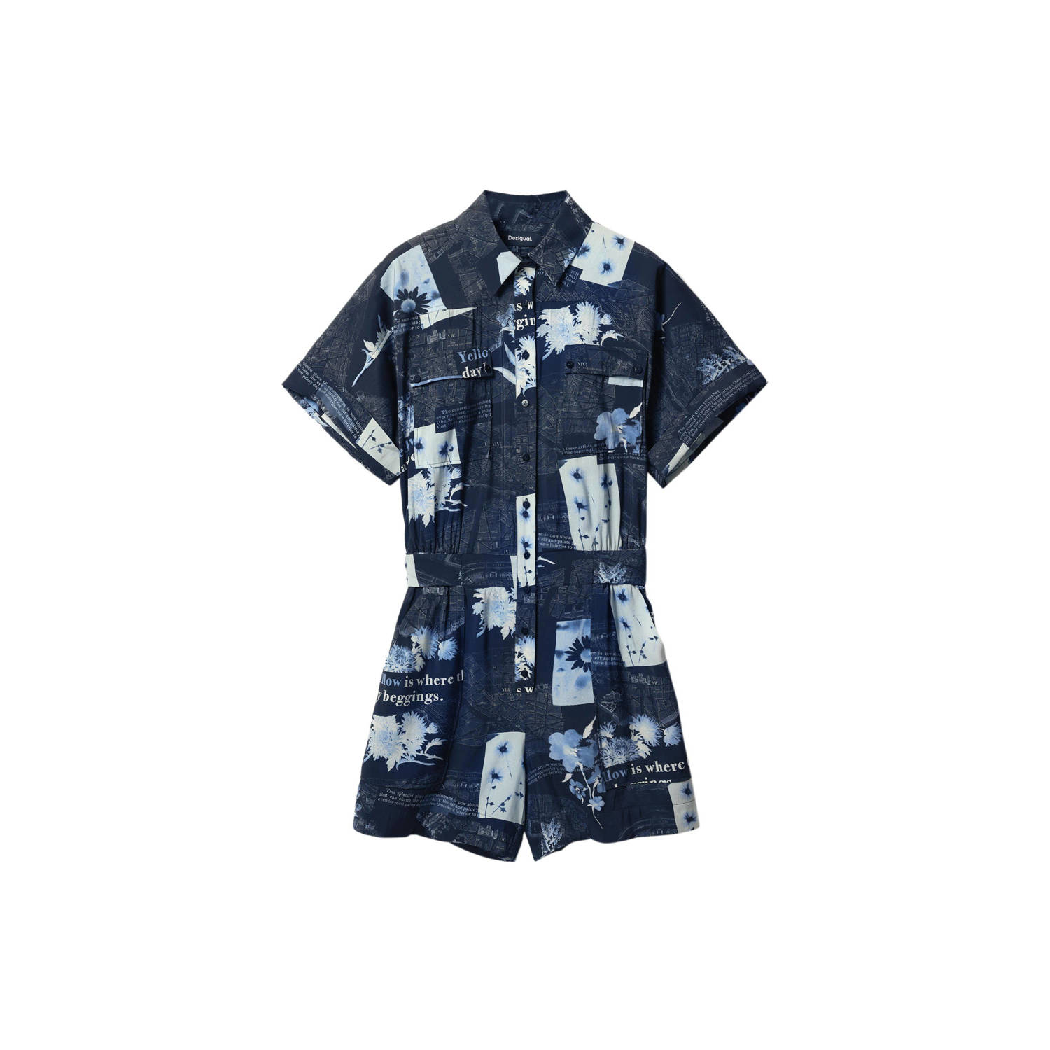 Desigual playsuit met all over print donkerblauw lichtblauw