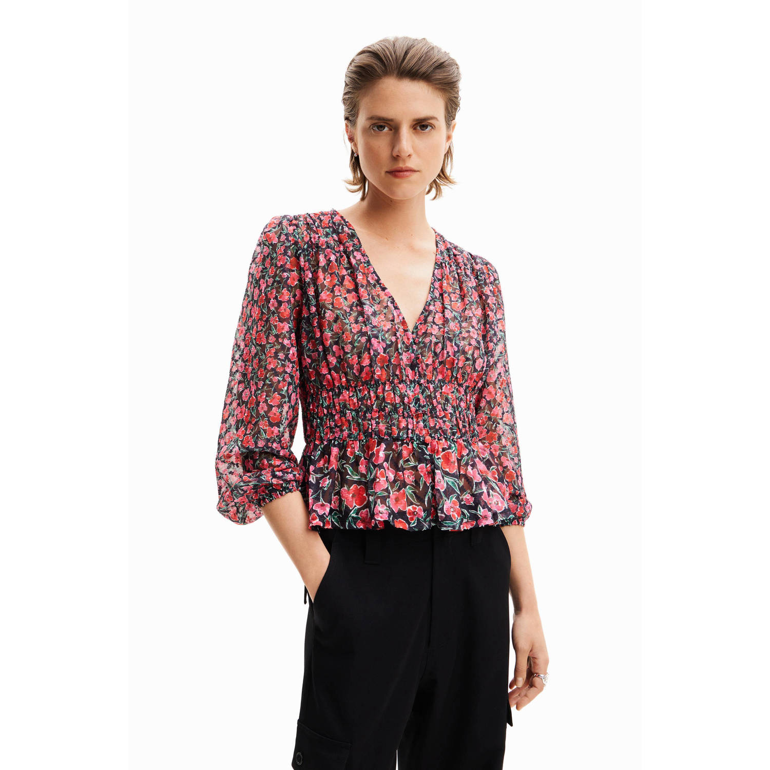 Desigual gebloemde blousetop zwart rood