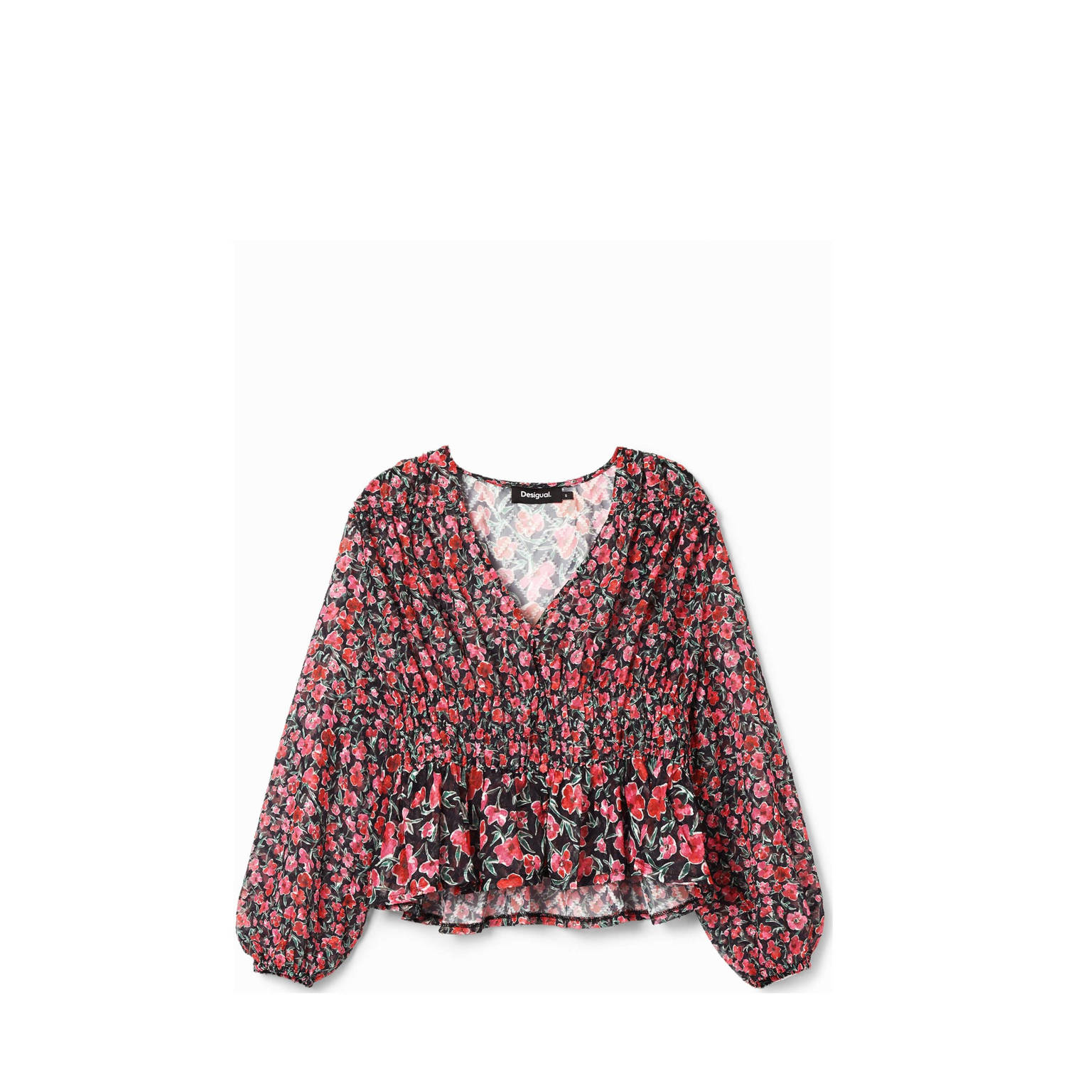 Desigual Gestippelde blouse met V-hals en elastische taille Multicolor Dames