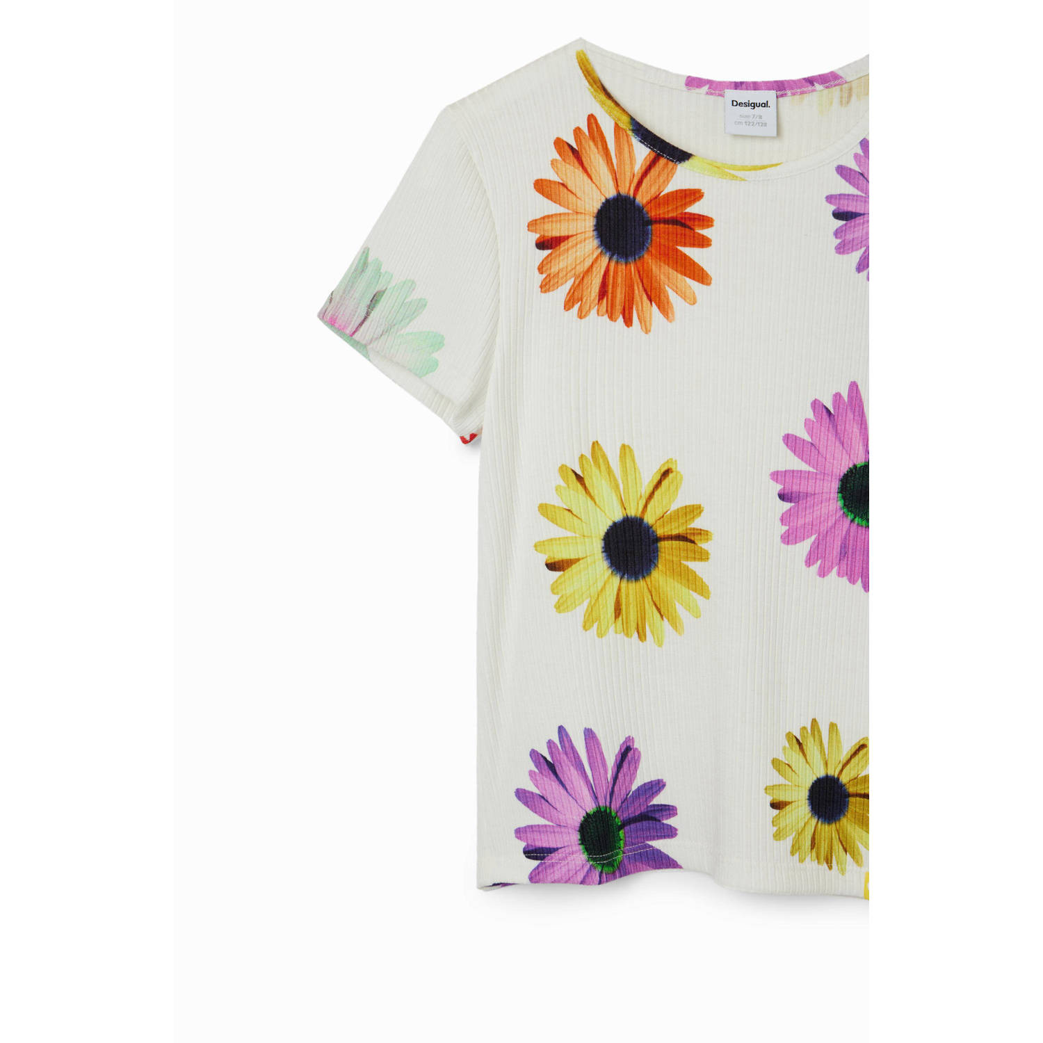 Desigual gebloemd T-shirt wit geel roze