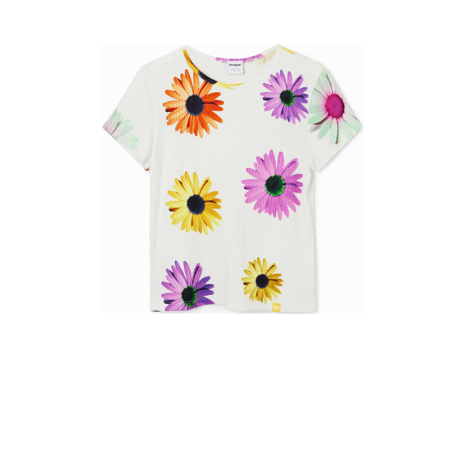 Desigual gebloemd T-shirt wit geel roze