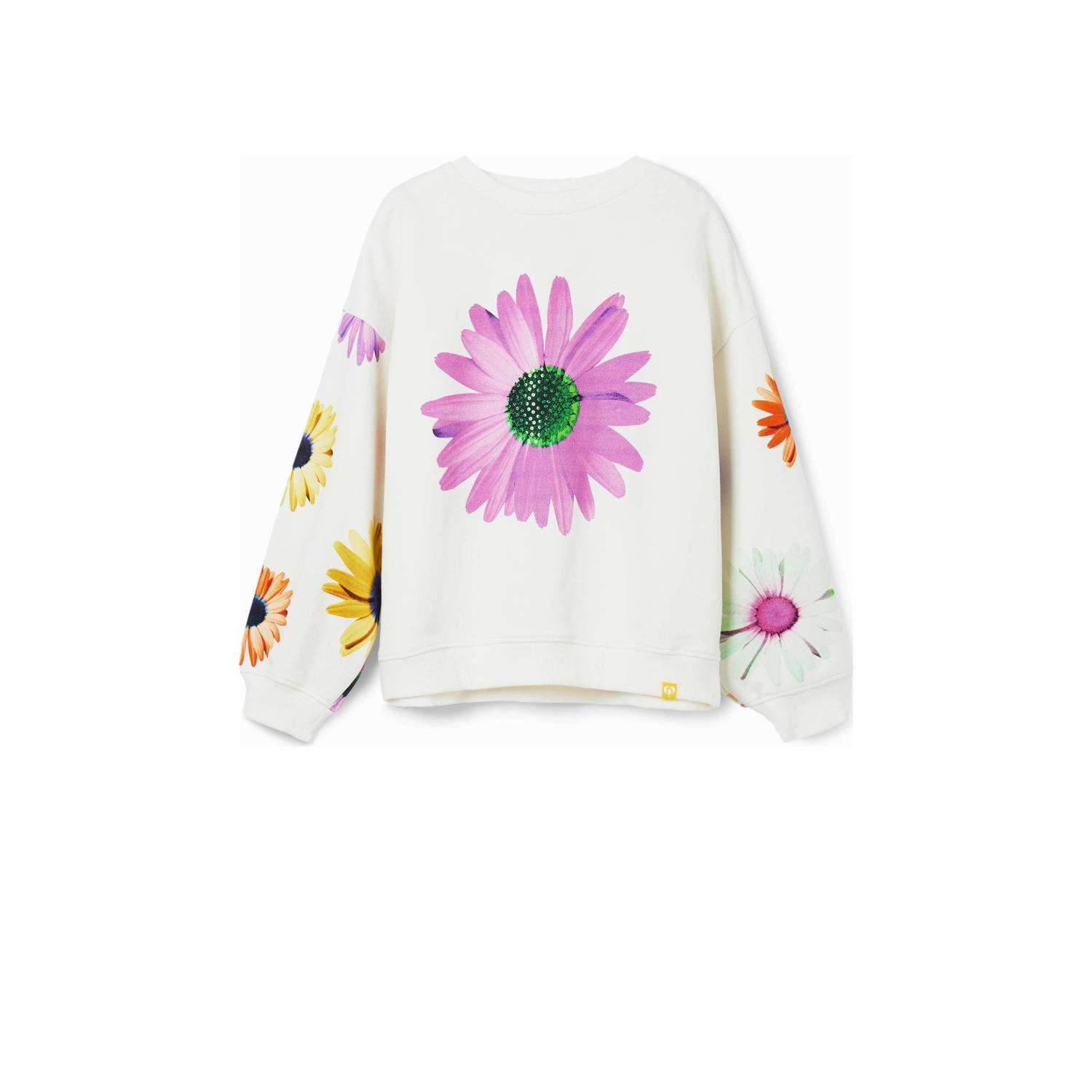 Desigual gebloemde sweater wit geel roze