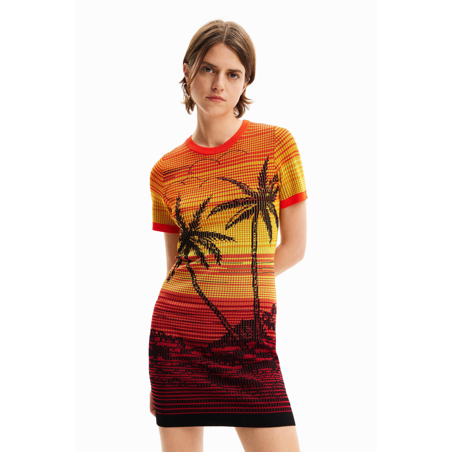 Desigual korte jurk met all over print oranje bordeaux