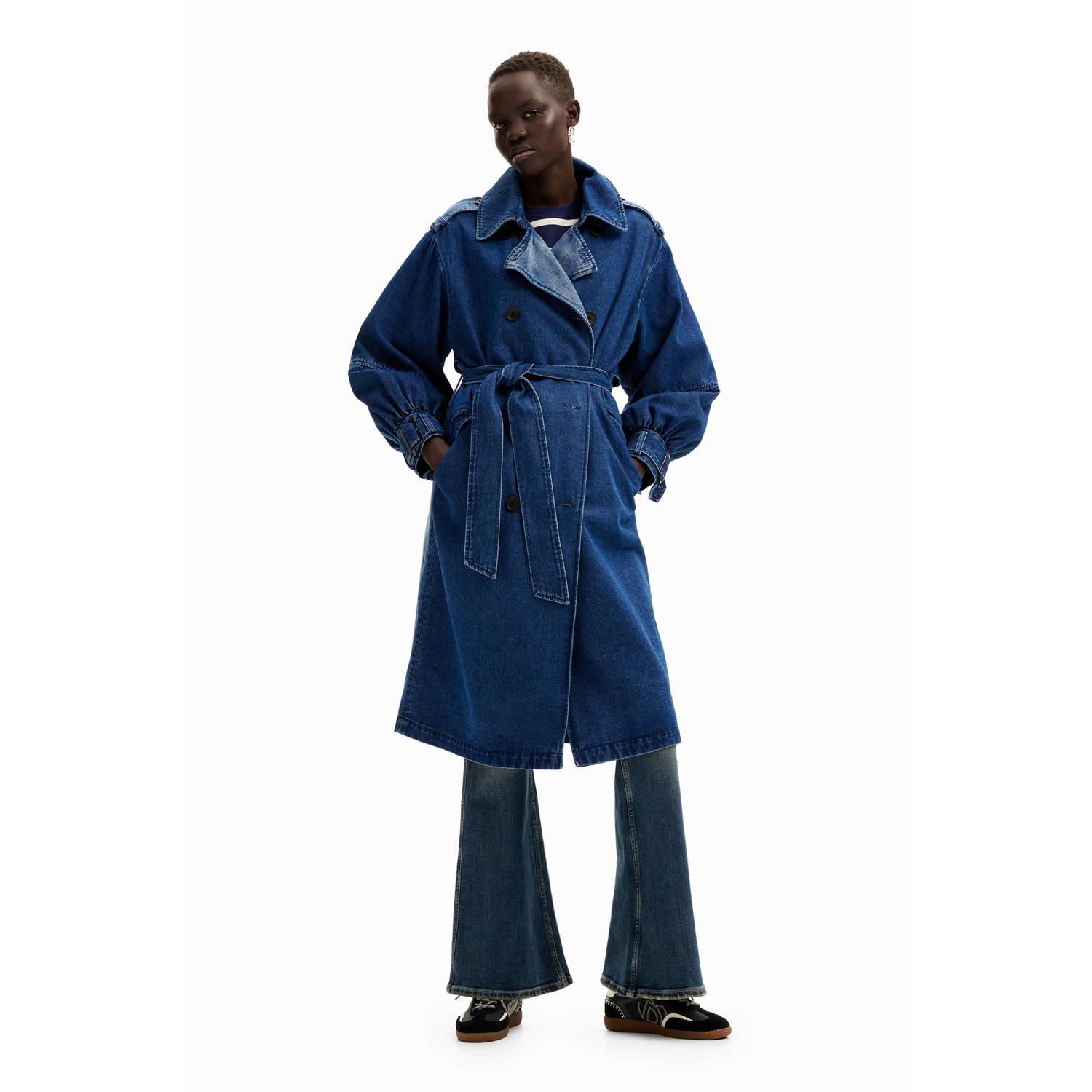 Desigual trenchcoat tussen dark denim blue blauw