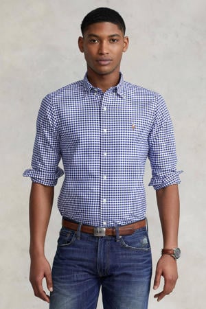 geruit slim fit overhemd royal/white