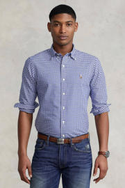 thumbnail: Blauwe heren POLO Ralph Lauren geruit slim fit overhemd van katoen met lange mouwen en button down sluiting