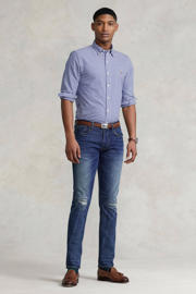 thumbnail: Blauwe heren POLO Ralph Lauren geruit slim fit overhemd van katoen met lange mouwen en button down sluiting