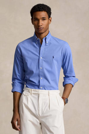 slim fit overhemd met logo blue end on end