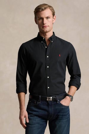 slim fit overhemd met logo zwart