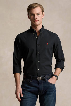 slim fit overhemd met logo zwart