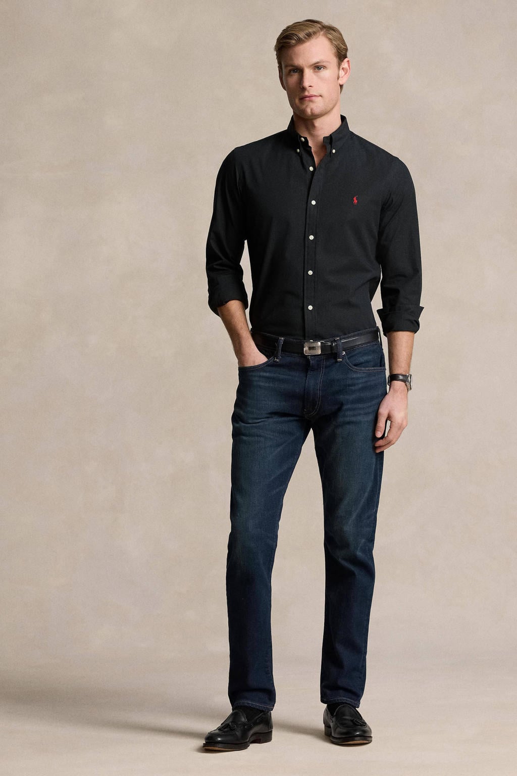 Polo Ralph Lauren slim fit overhemd met logo zwart