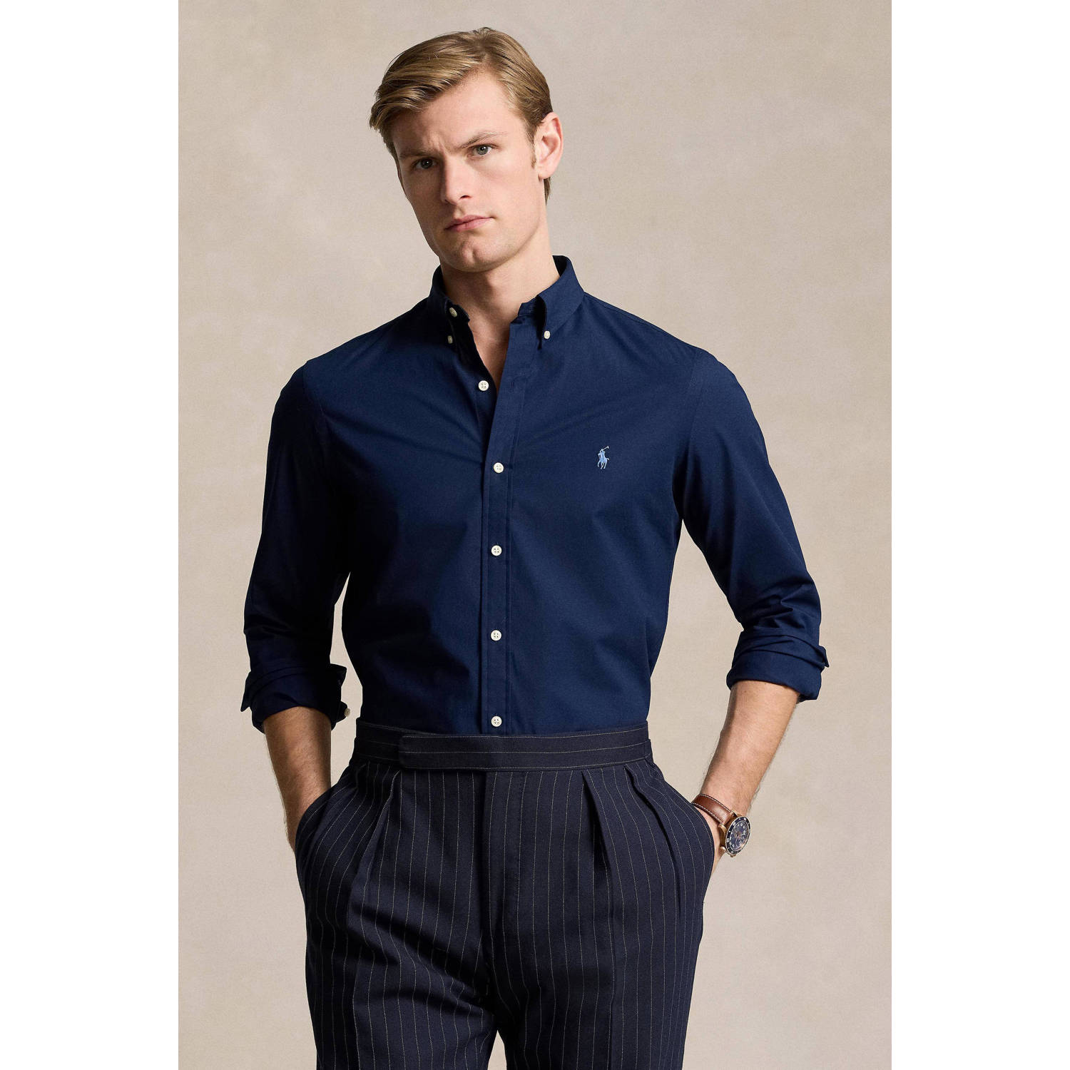 Polo Ralph Lauren Blauwe Button-Down Overhemd met Handtekening Pony Blue Heren