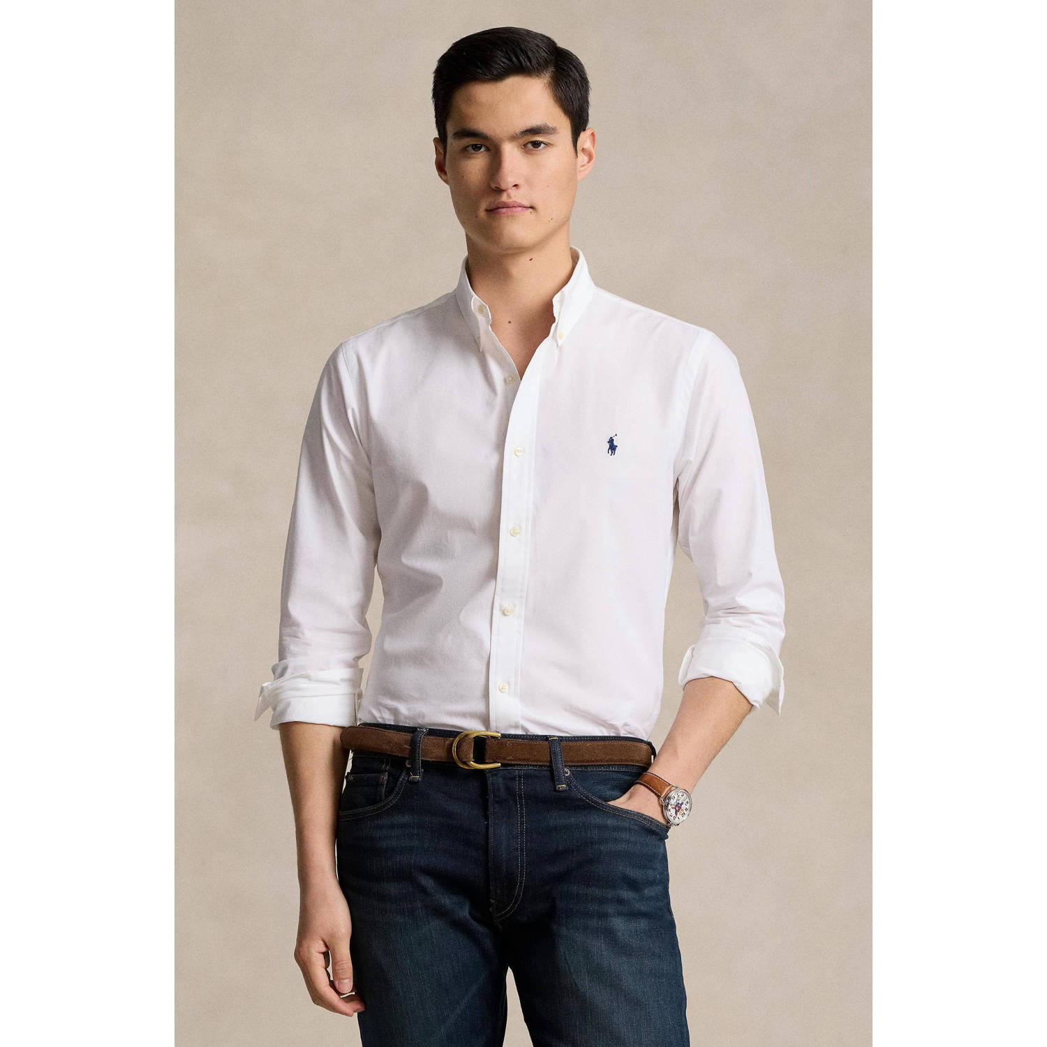 Ralph Lauren Witte Seersucker Overhemd Button-Down Kraag White Heren