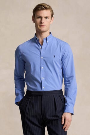 slim fit overhemd met logo blue end on end