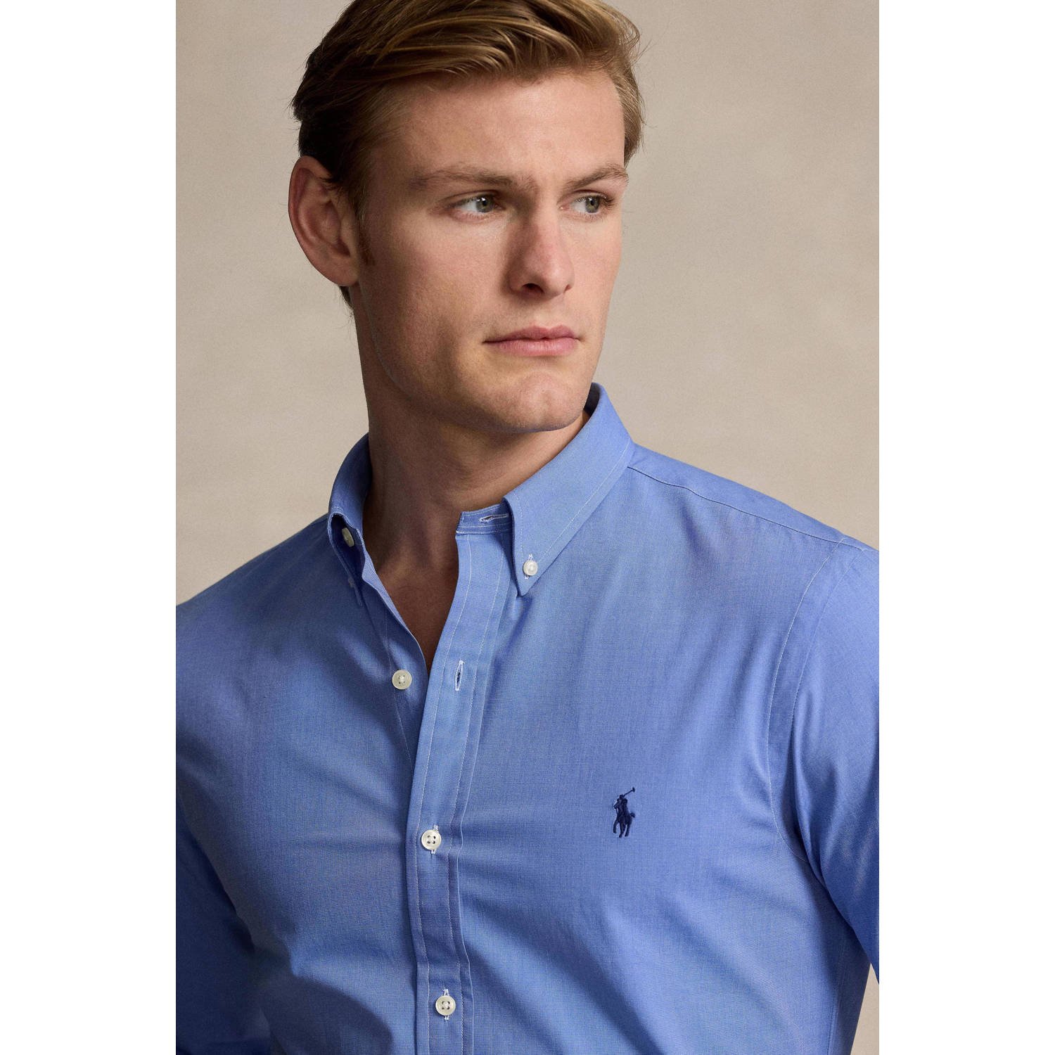 POLO Ralph Lauren slim fit overhemd met logo blue end on end