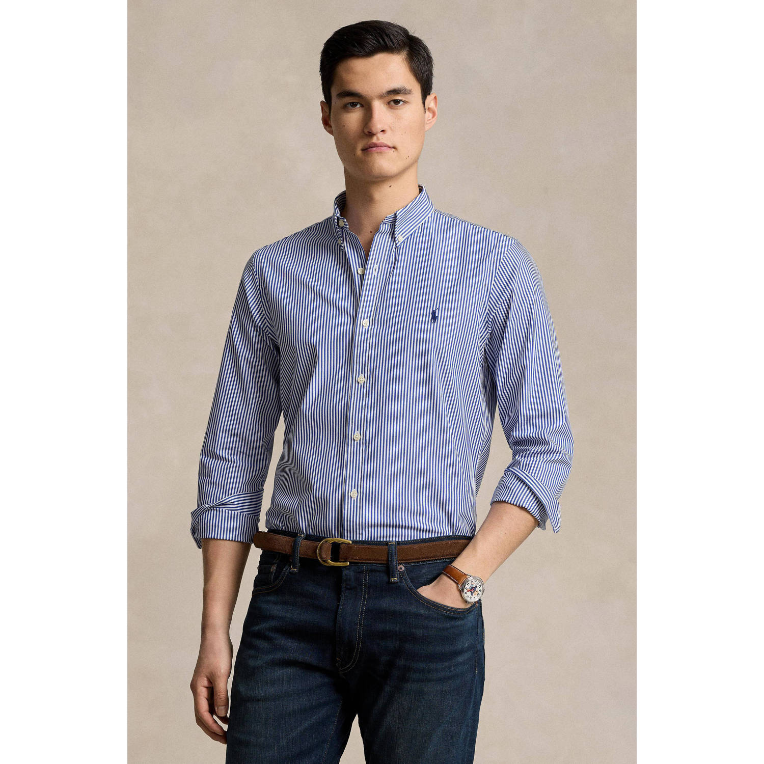 Polo Ralph Lauren Blauw Gestreept Casual Overhemd Katoenmix Blue Heren