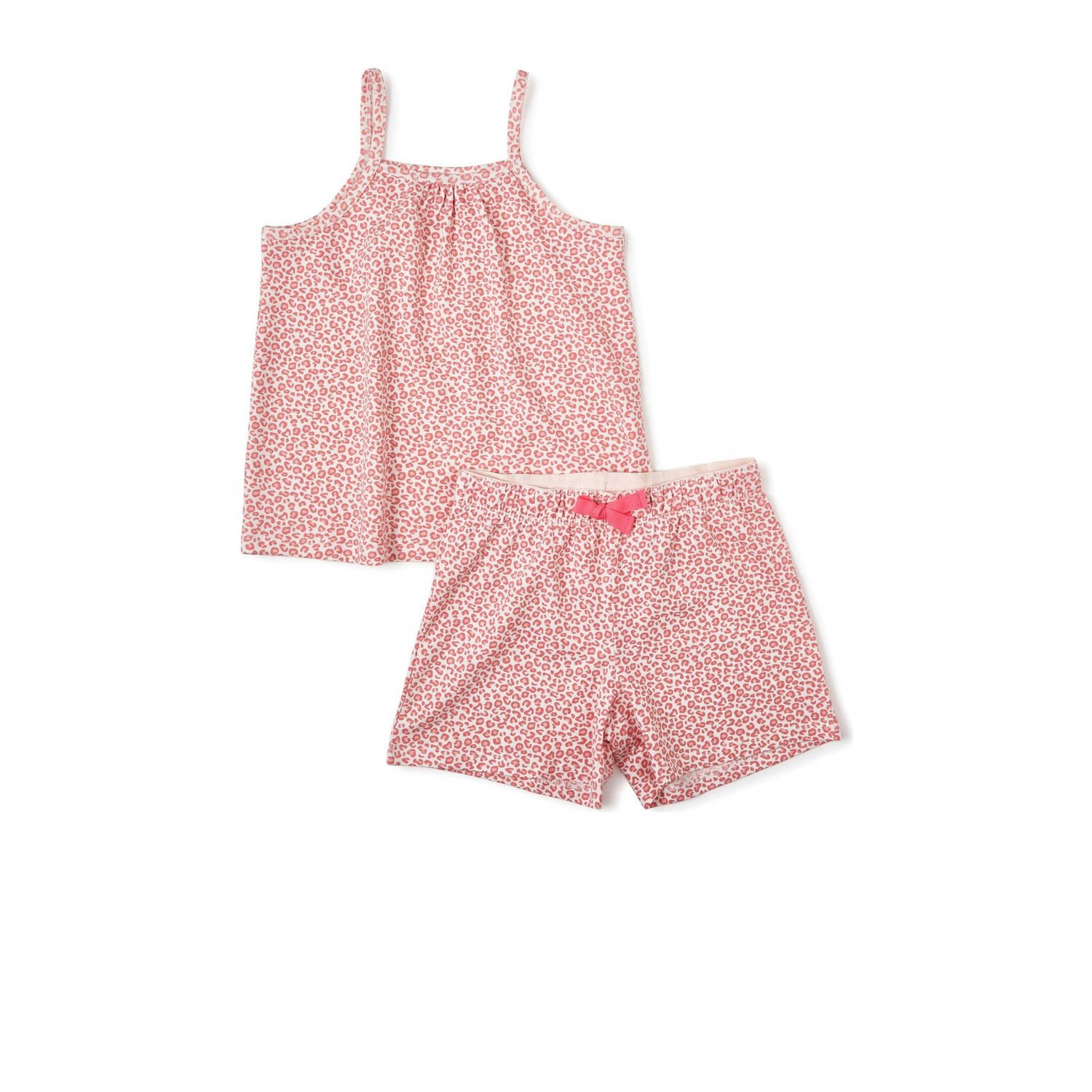 Little Label shortama met panterprint roze Meisjes Stretchkatoen Vierkante hals 110 116