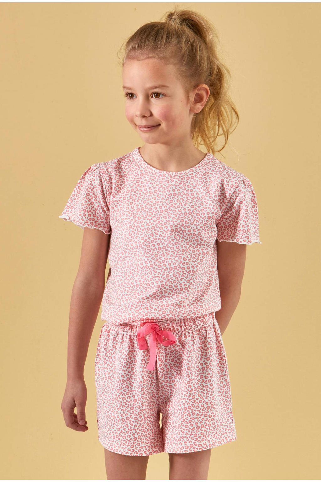 Little Label shortama met panterprint roze