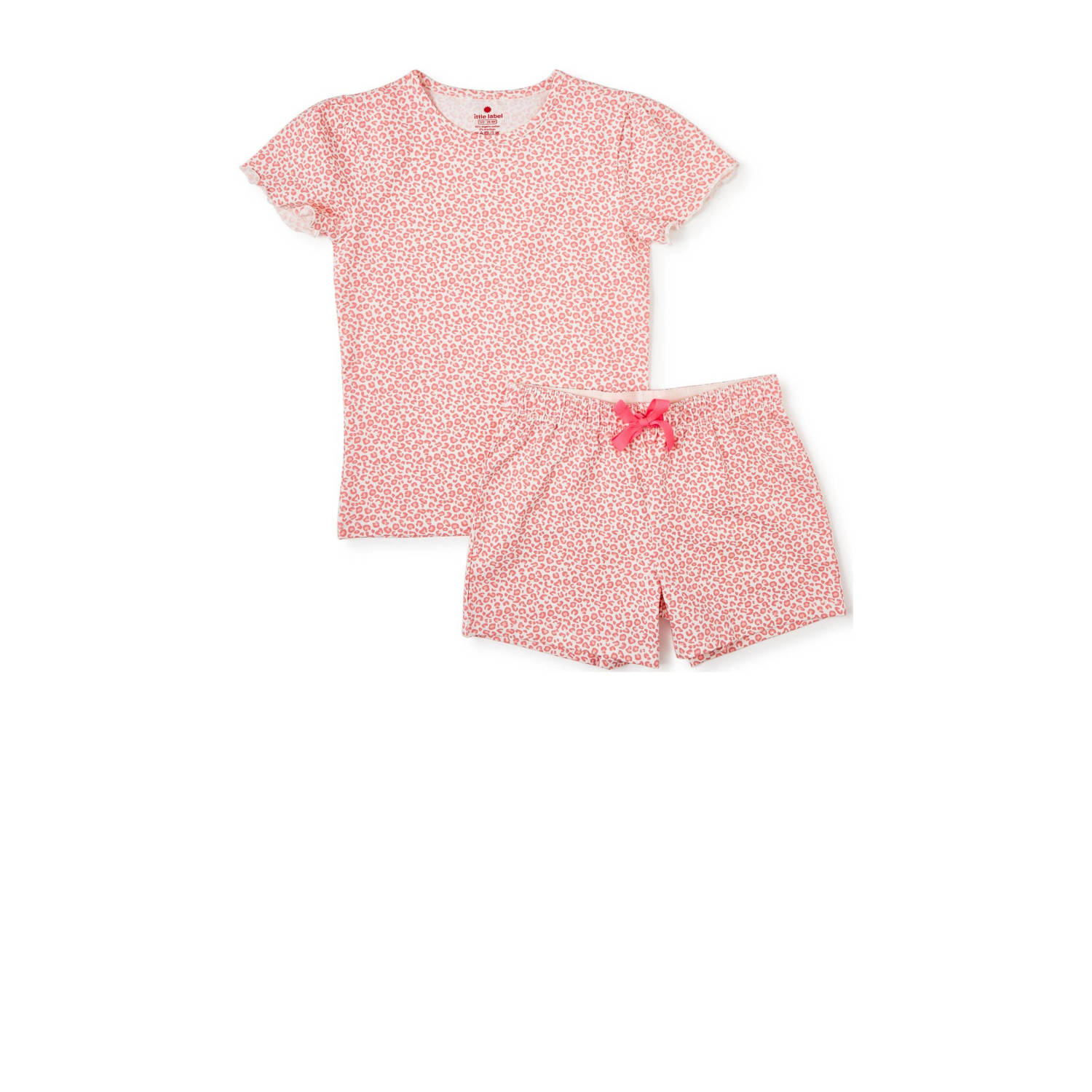 Little Label shortama met panterprint roze Meisjes Stretchkatoen Ronde hals 110 116