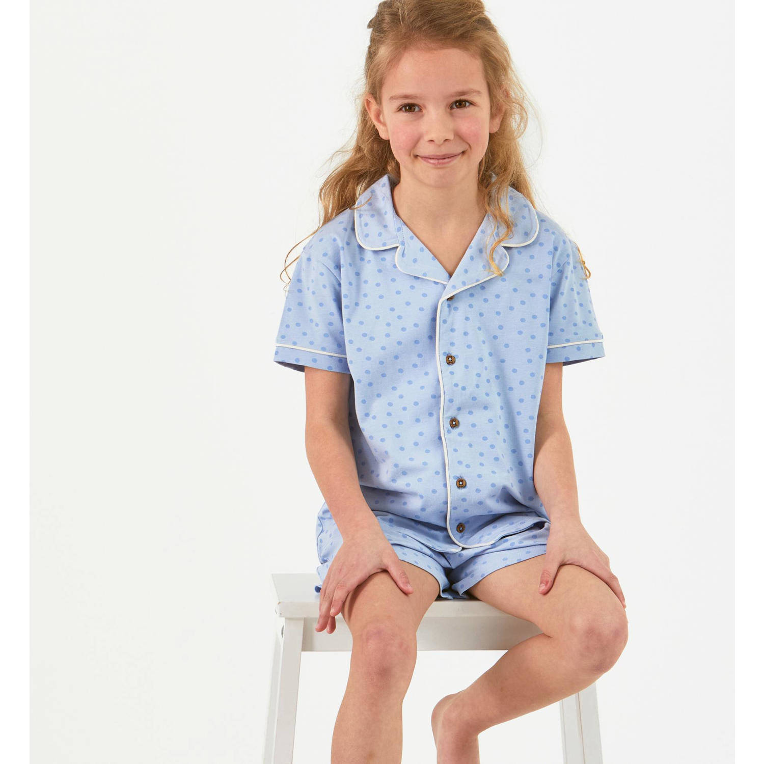 Little Label shortama met stippen blauw