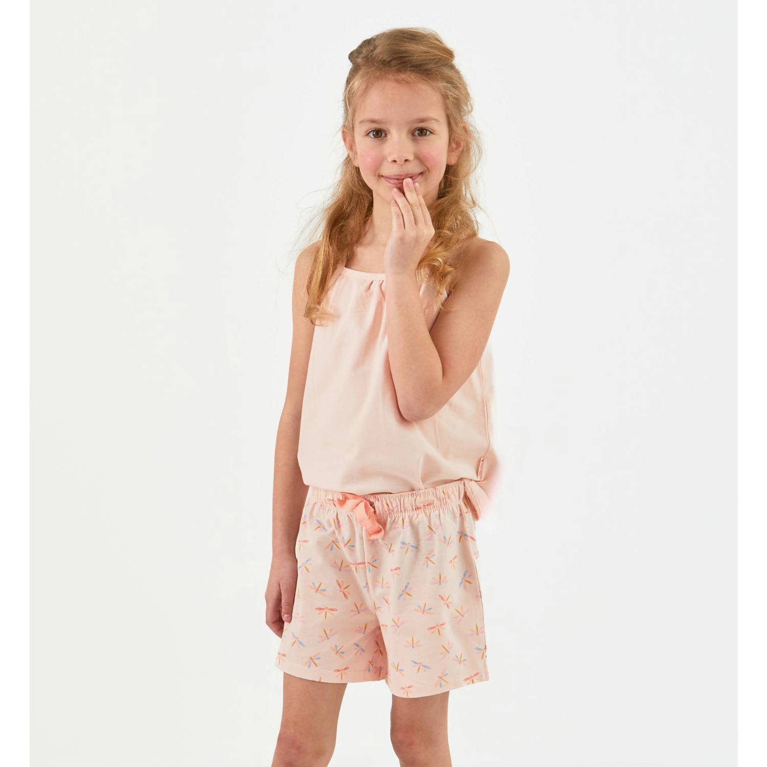 Little Label shortama met all over print roze Meisjes Stretchkatoen Ronde hals 110 116