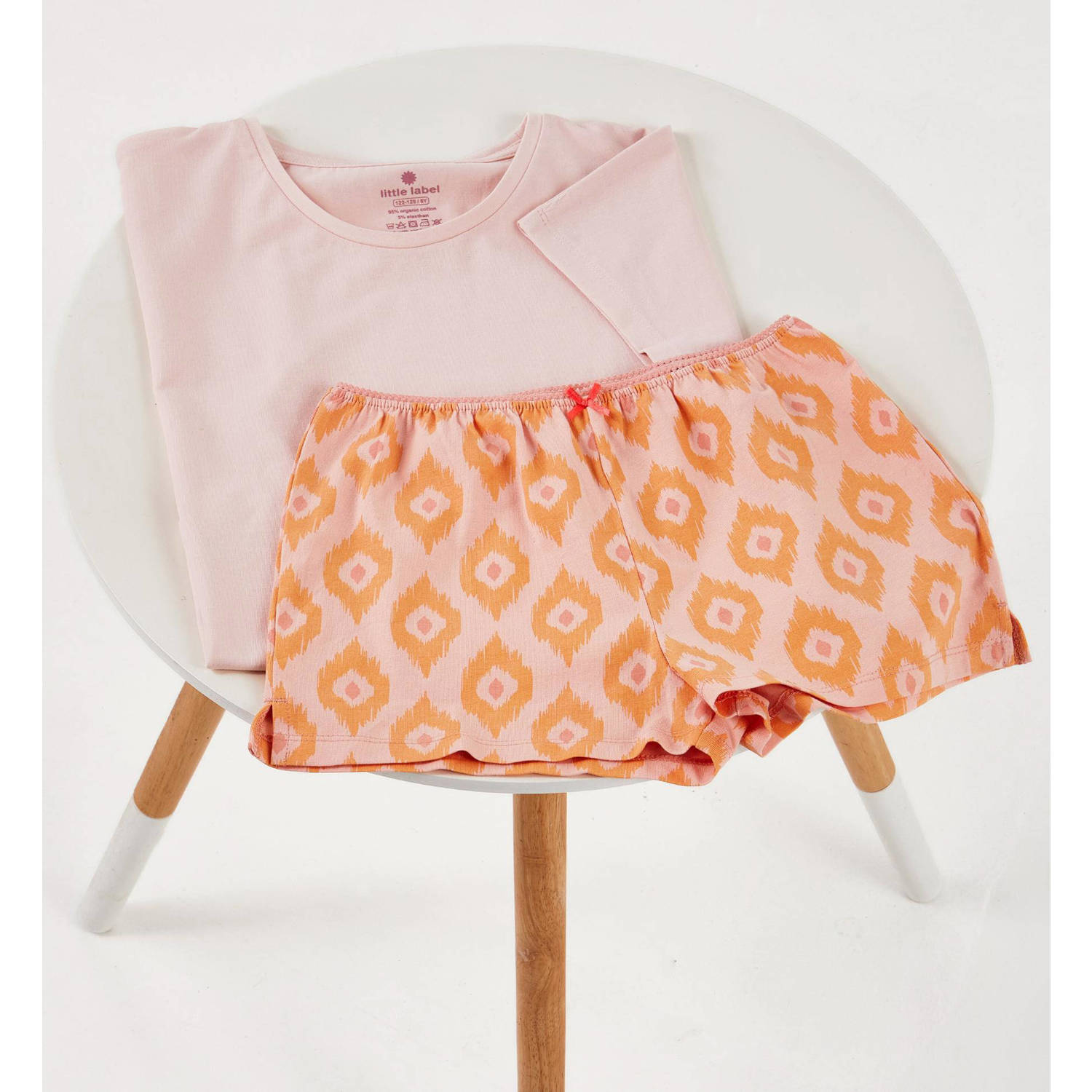 Little Label shortama met all over print roze oranje