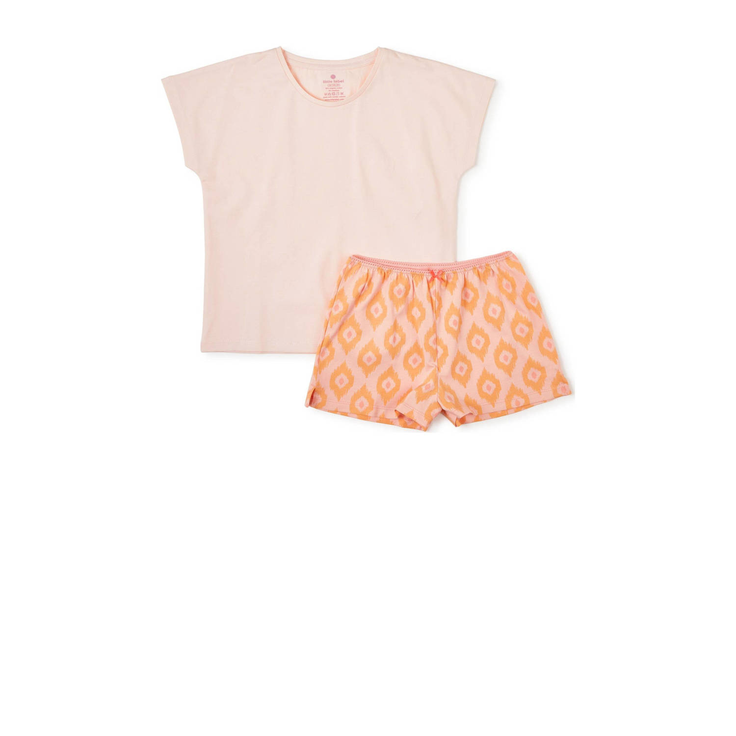 Little Label shortama met all over print roze oranje Meisjes Stretchkatoen Ronde hals 134 140