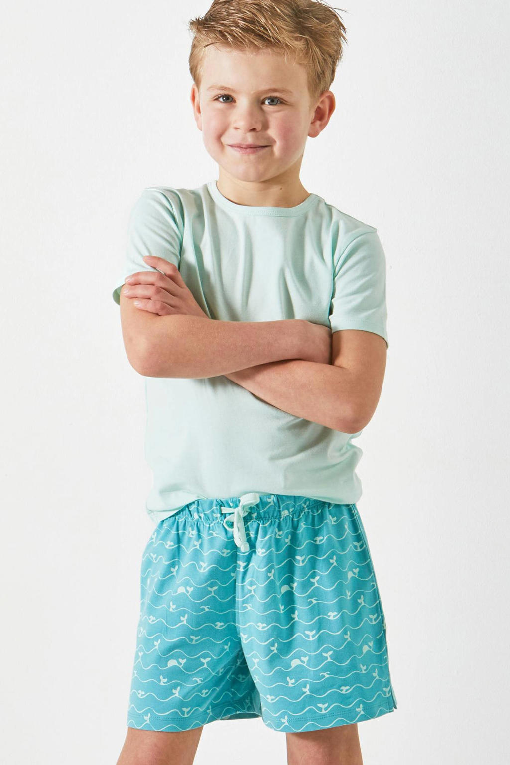 Little Label shortama met all over print blauw