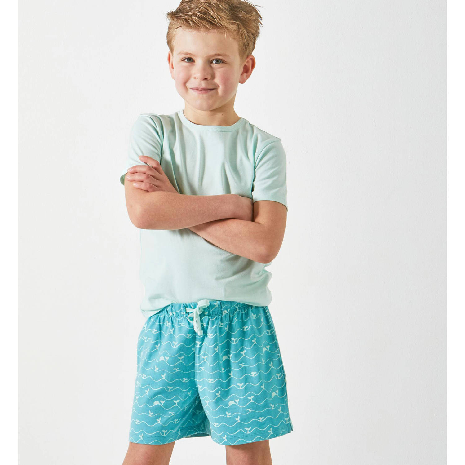 Little Label shortama met all over print blauw